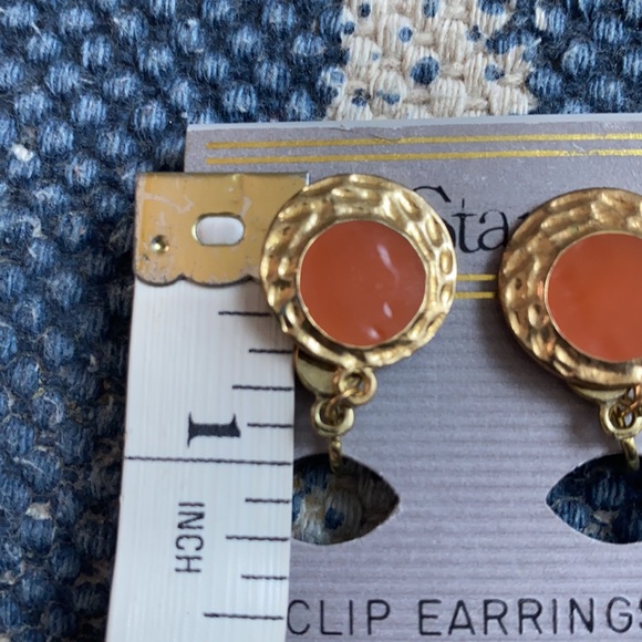 Round Orange Clip Earrings - Picture 8 of 9